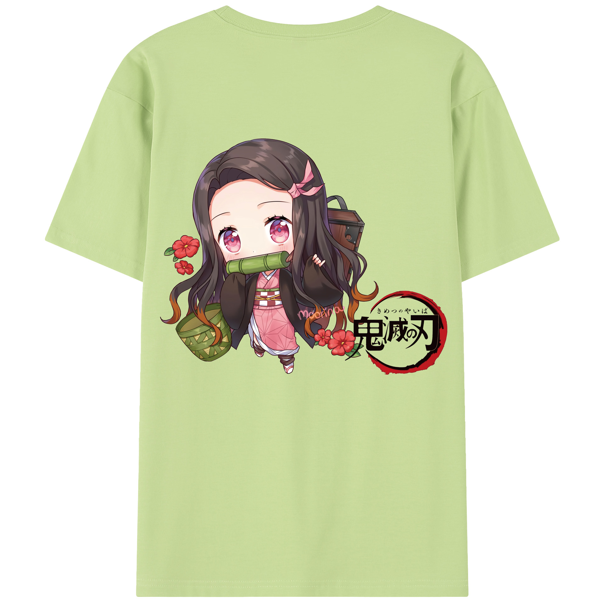 （画像用） 鬼滅の刃（きめつのやいば）竈門 禰󠄀豆子／かまど ねずこ Kamado Nezuko 綿100％半袖Tシャツ（背面プリント）